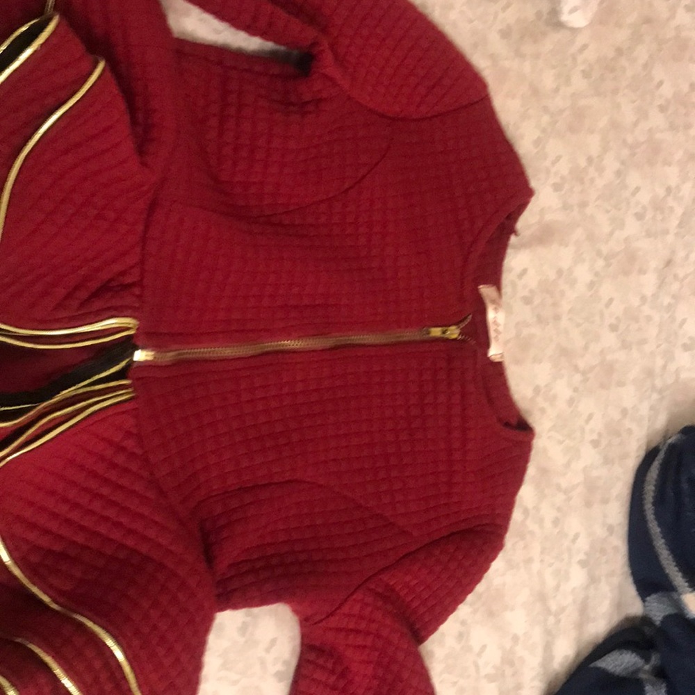 Burgundy blazer crop jacket